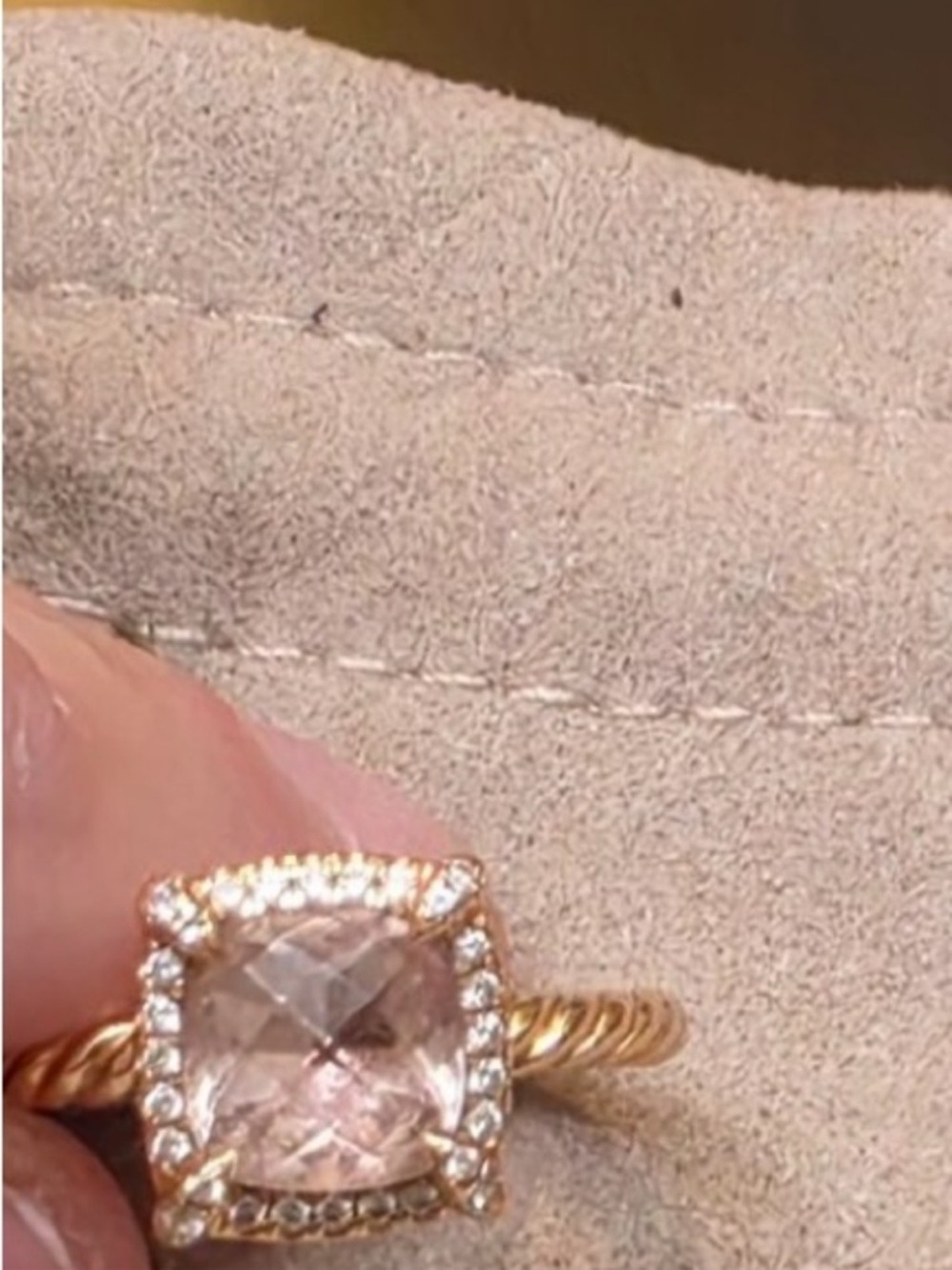 LIKE NEW 100% AUTHENTIC DAVID YURMAN 18K ROSE GOLD MORGANITE RING WITH DIAMONDS